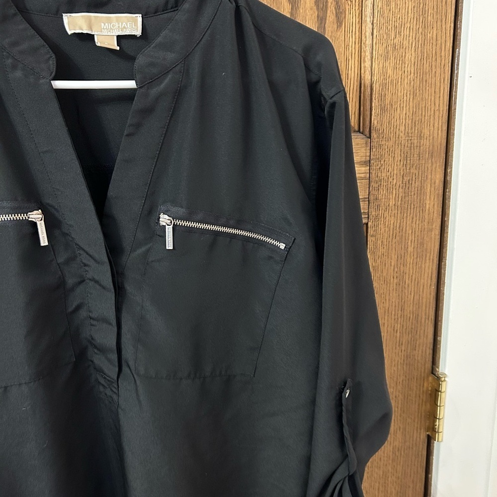 Michael Kors Black Blouse with Zipper Accents Size 8 - Picture 3 of 7